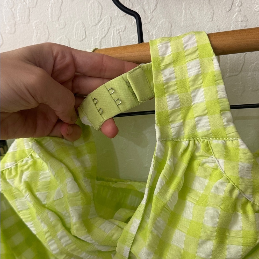 For Love & Lemons Maureen Midi Dress Lime Green Gingham Cutout Small Neon NWT - Picture 4 of 7